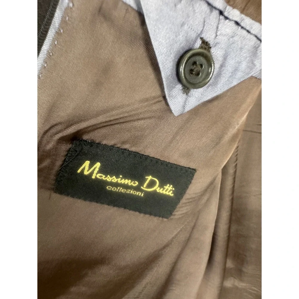 Massimo Dutti Collezioni Mens Pinstripe Blazer Super 120s Wool Italy Brown 44